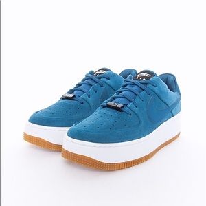 Nike Air Force 1 AF1 Women's size 9.5 Sage Low Blue Suede wedge sneakers